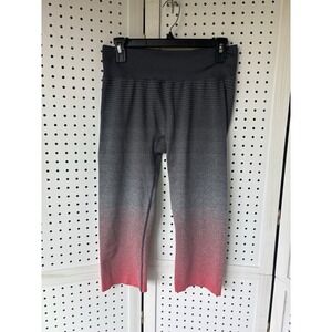 Brooks Running Capri Leggings Women's Lg Gray Peach Striped Athletic Active